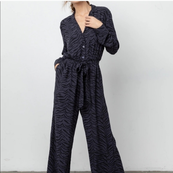 Rails Pants - Rails Jumpsuit Callen Wide Leg Charcoal Gray Tiger Stripe Button Front S…